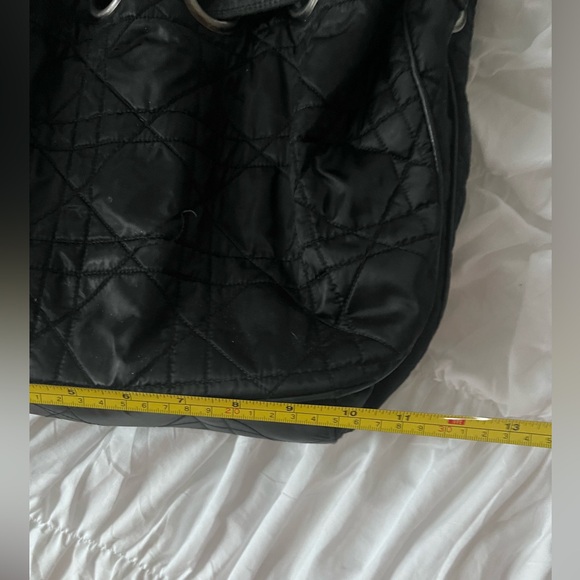 CHRISTIAN DIOR BLACK SATIN LEATHER CANAGE SHOULDER DRAWSTRING HOBO BAG LARGE - Picture 9 of 9